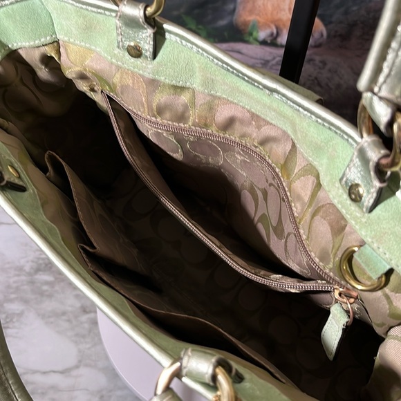 Coach Ltd Ed Natural Straw Seafoam Suede/Leather Buckle Closure Tote Bag In GUC - Picture 15 of 16